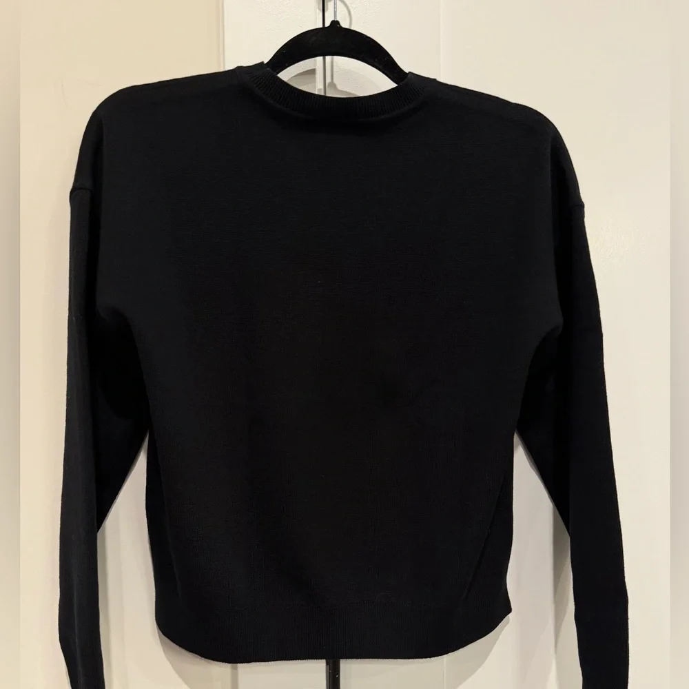CHANEL Uniform Black Cotton Sweater W Gold Metallic CC Logo Size S designer NEW